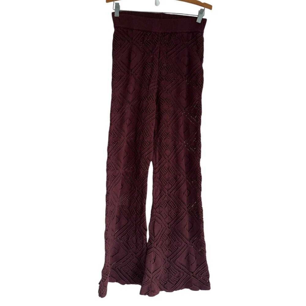 Free People Beach Get Away Fauxchet Crochet Flare Pants XS Brown Semi Sheer
